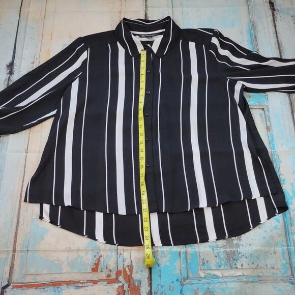 INC International Concepts Black White Stripes Flowy Button Down Shirt Size L - Picture 11 of 14